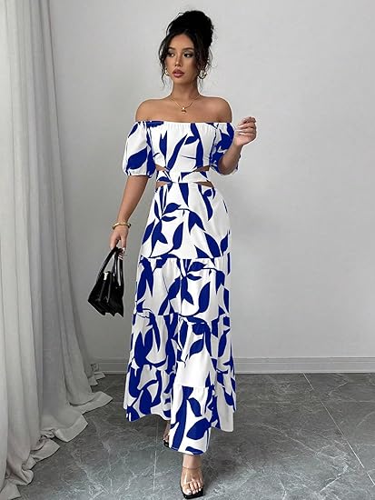 Off Shoulder Flowy Boho Maxi Dress
