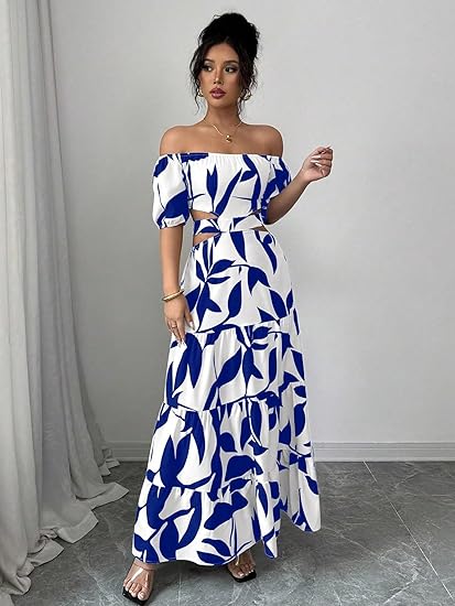 Off Shoulder Flowy Boho Maxi Dress